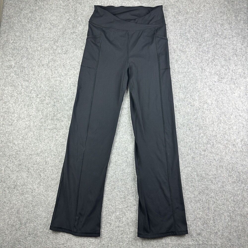 Free People FP Movement Shanti Straight Leg Pants Womens M Black Crossover Waist